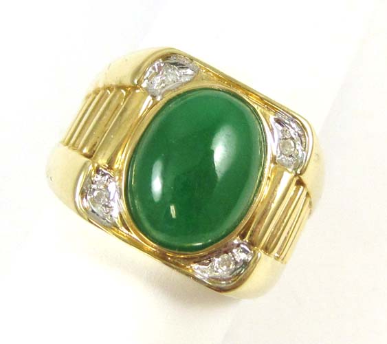 Appraisal: MAN'S JADE DIAMOND AND FOURTEEN KARAT GOLD RING set with