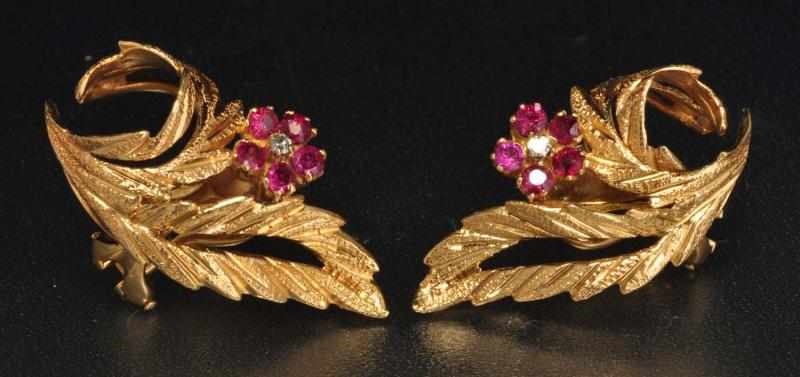 Appraisal: Pair of K Y Gold Diamond Ruby Earrings Description Diamonds