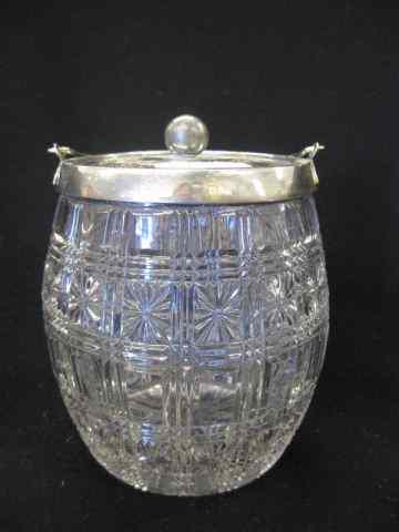 Appraisal: Cut Glass Biscuit Jar silverplatelid and swing handle - ''