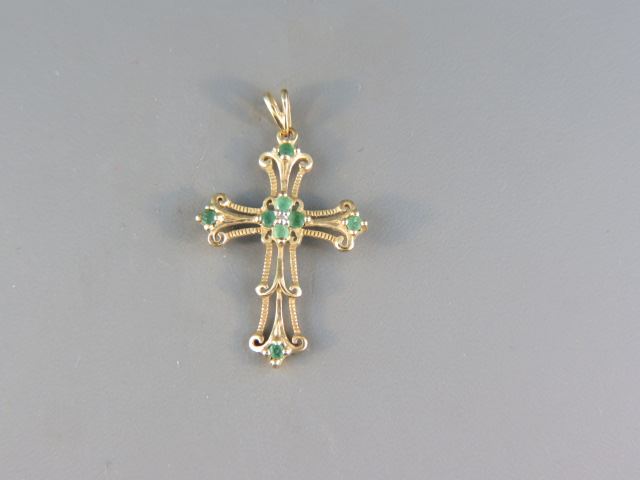 Appraisal: Emerald and Diamond Cross Pendant round gems and a small