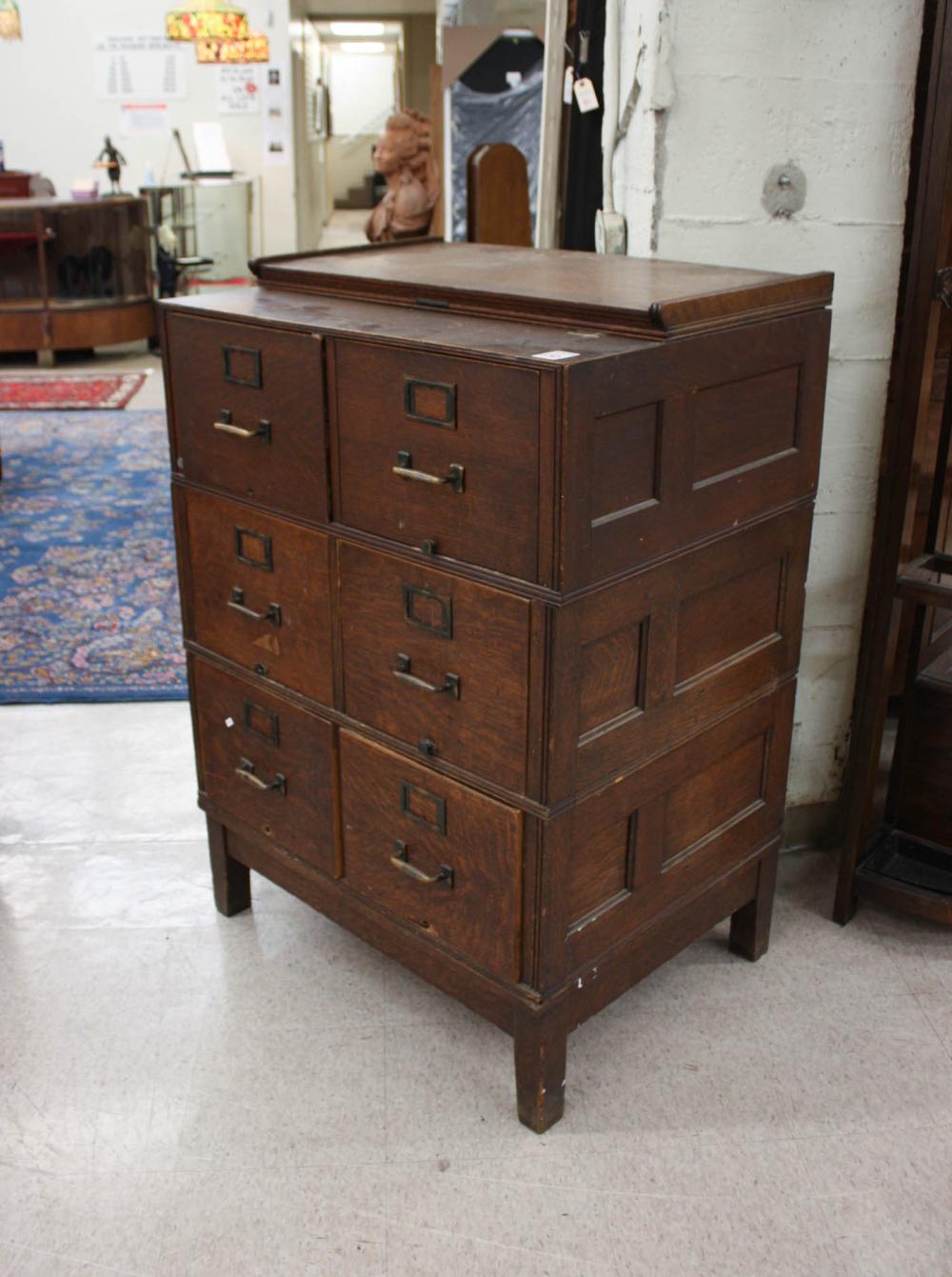 Appraisal: SIX-DRAWER STACKING OAK FILE CABINET Yawman and Erbe Mfg Co