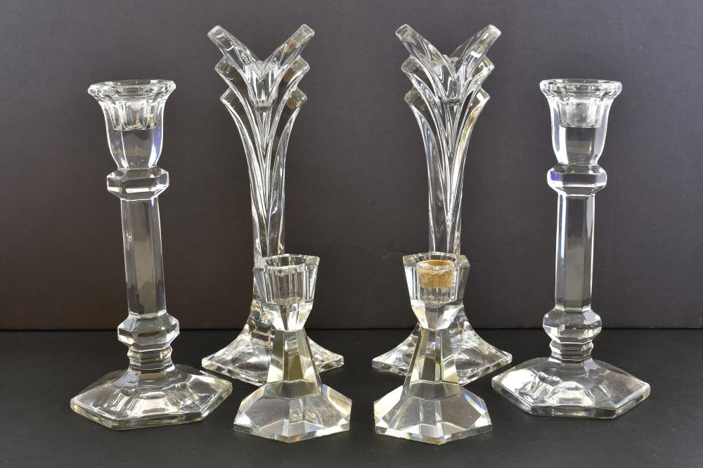 Appraisal: THREE PAIRS OF CUT GLASS CANDLESTICKSHeights to in