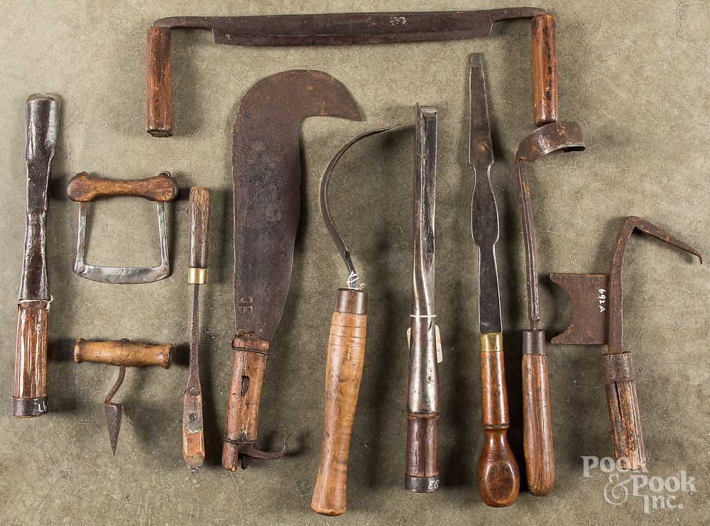 Appraisal: Group of wood handled iron tools Group of wood handled