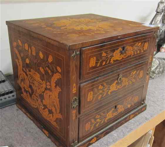 Appraisal: SMALL MARQUETRY INLAID CHEST Dutch th century the top sides