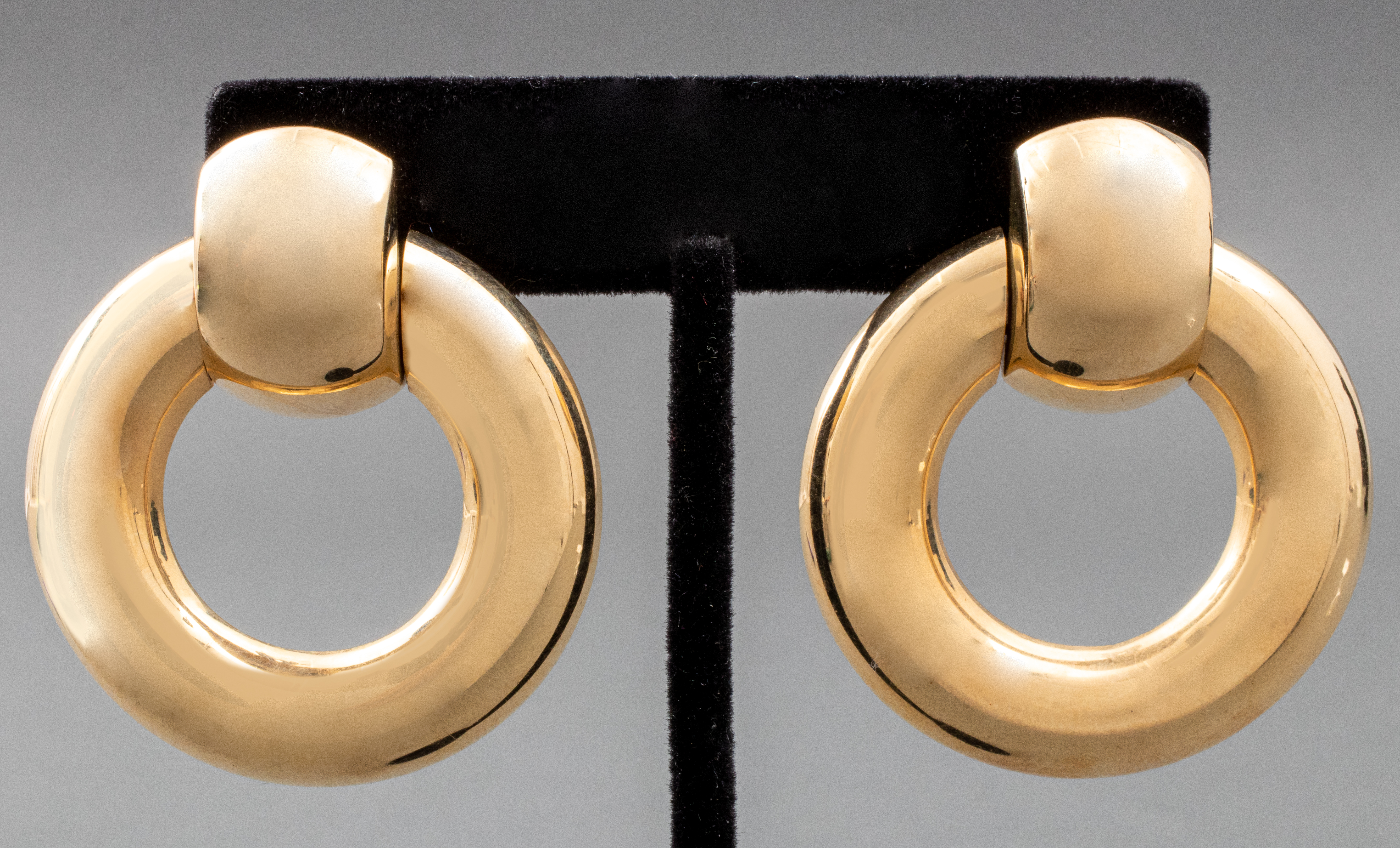 Appraisal: ITALIAN K YELLOW GOLD DOOR KNOCKER EARRINGS Vintage Italian K