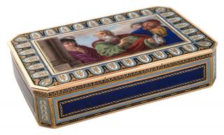 Appraisal: A CONTINENTAL GOLD SNUFF-BOX SET WITH A MINIATURE ENAMEL PAINTINGof