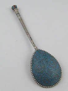 Appraisal: A Russian cloisonne enamelled parcel gilt silver spoon of traditional