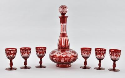 Appraisal: A Bohemian Glass Decanter and Six Wine Goblets The ruby