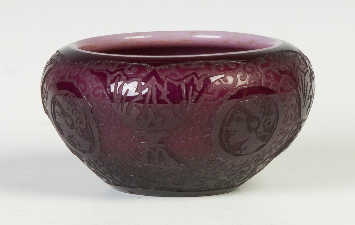 Appraisal: Steuben Acid Cut Back Plum Jade Bowl Early th cent