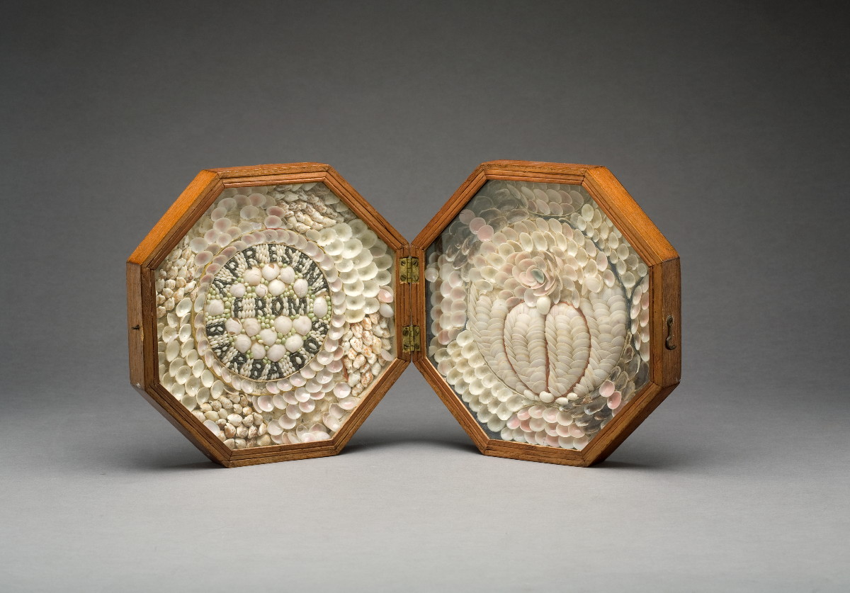 Appraisal: A PRESENT FROM BARBADOS SAILOR'S DOUBLE SHELLWORK VALENTINE The octagonal