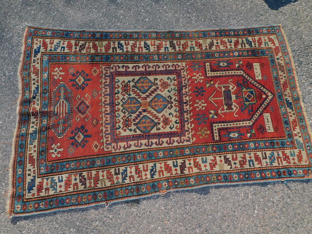 Appraisal: ANTIQUE SHIRVAN PRAYER RUG Antique Shirvan prayer rug with signature