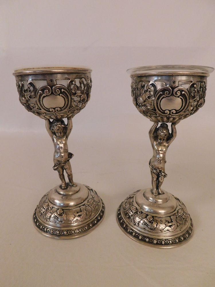 Appraisal: PR SILVER FOOTED BOWLS Pair antique German silver rococo footed