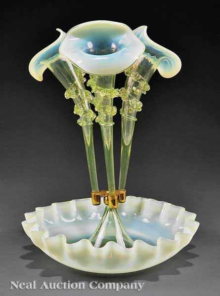 Appraisal: A Victorian Pale Lime Green and Opaline Blown Glass Epergne