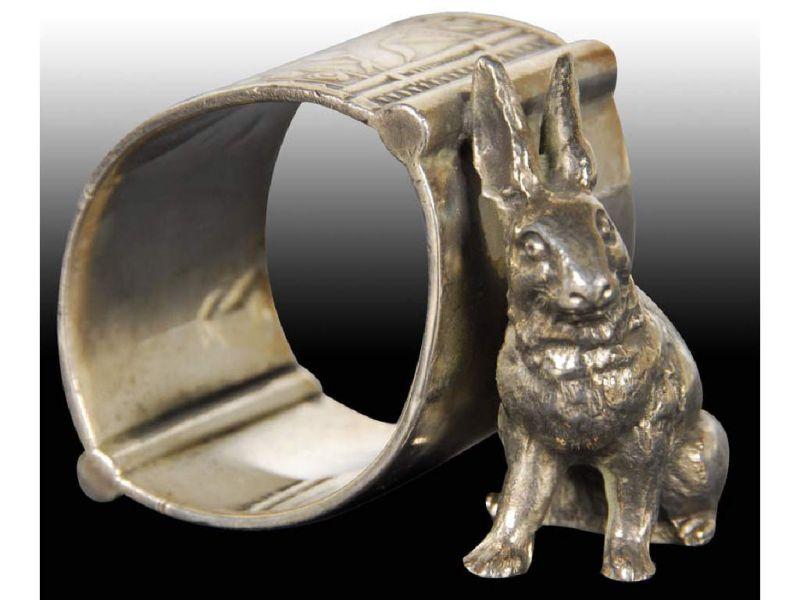 Appraisal: Rabbit Sitting By Egg Shaped Figural Napkin Ring Description Marked