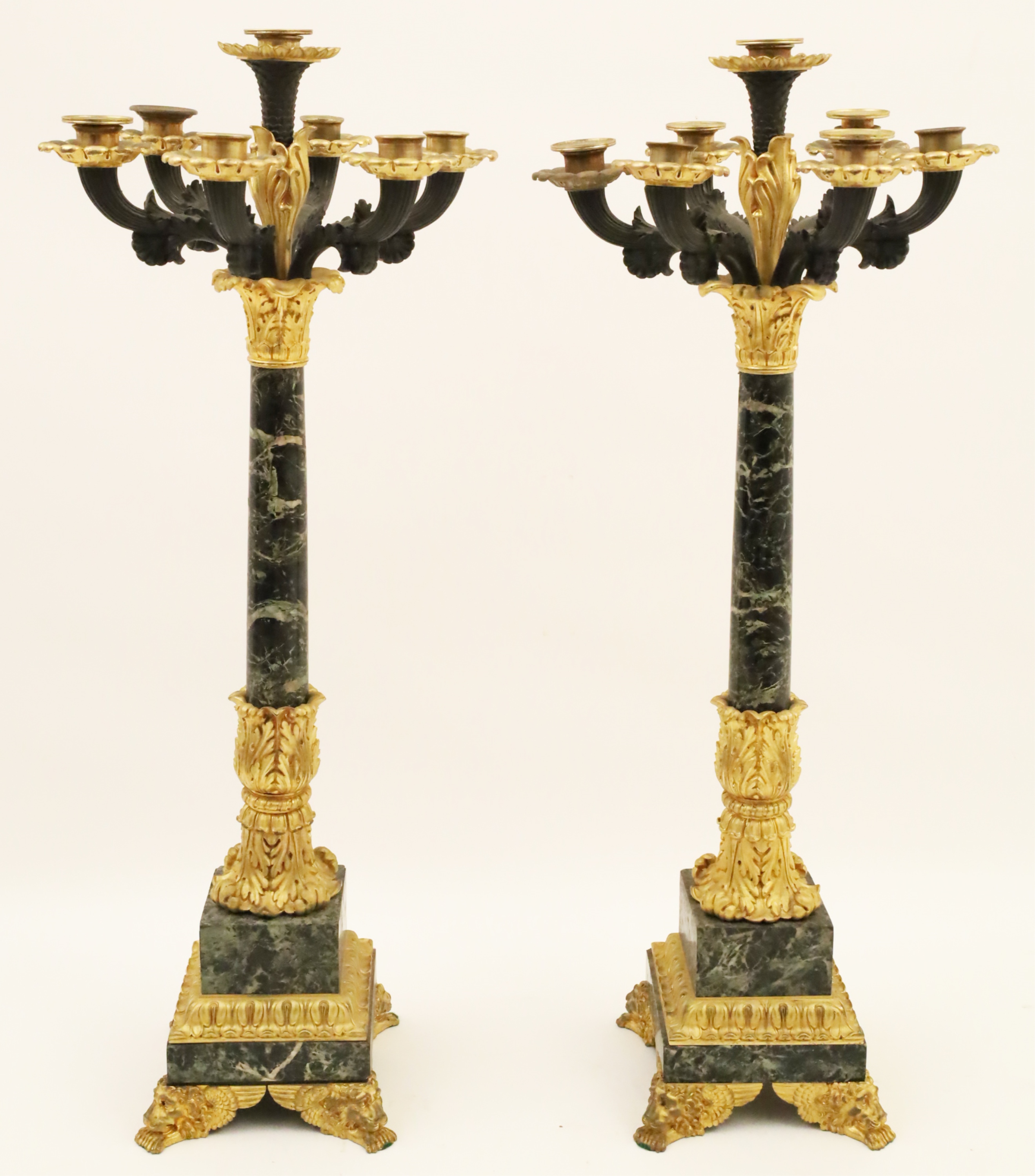 Appraisal: PR OF FRENCH BRONZE AND MARBLE CANDELABRA Pair of French