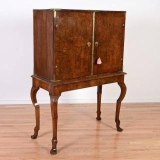 Appraisal: George II burl walnut cabinet on stand th c and