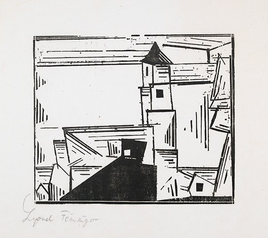 Appraisal: LYONEL FEININGER Gelbe Dorfkirche Woodcut on tissue-thin Japan paper x