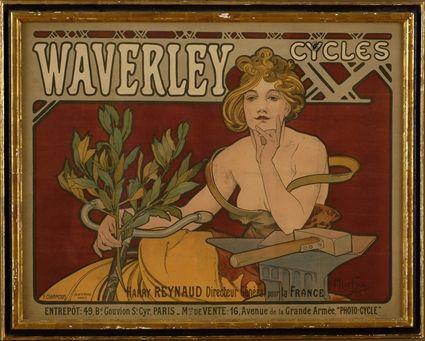 Appraisal: Chromolithographed Poster after Alphonse Mucha - Waverly Cycles Framed x