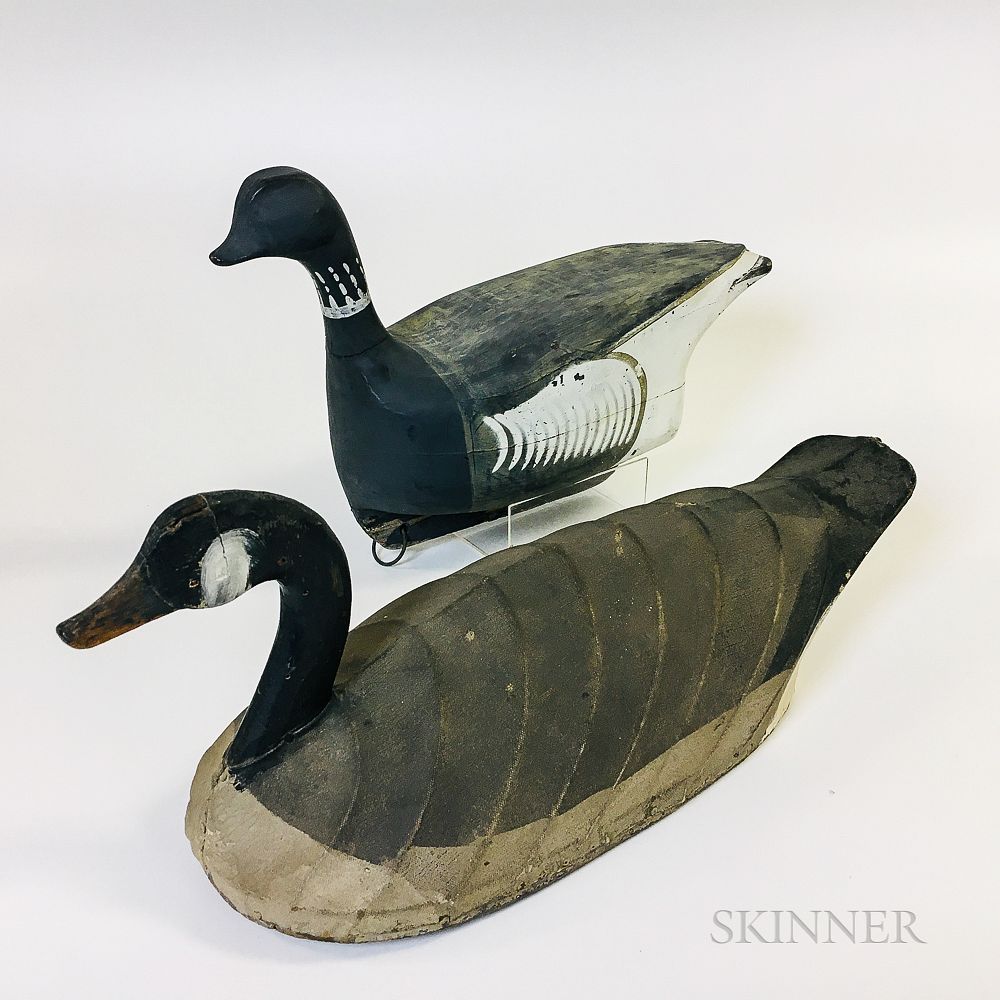 Appraisal: Two White Cloth Goose Decoys a Carved Brant and a