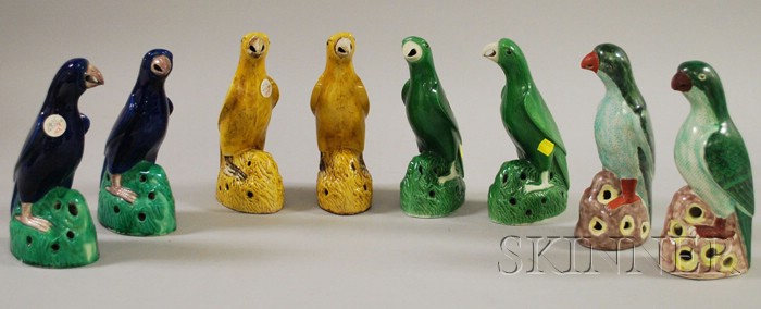 Appraisal: Four Pairs of Chinese Glazed Porcelain Parrot Figural Flower Holders