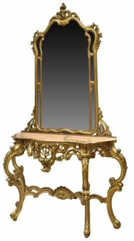 Appraisal: Louis XV style gilt console table and mirror early th