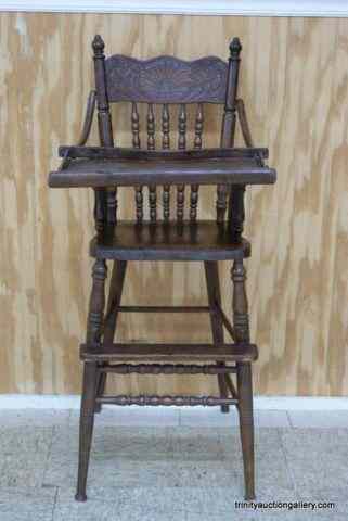 Appraisal: Antique Child's Pressed Back High Chair - All WoodThis is