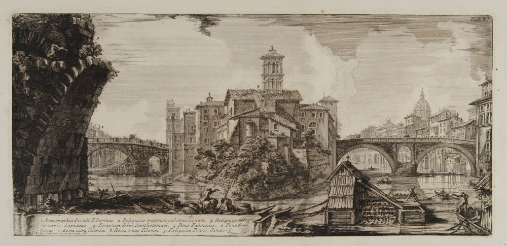 Appraisal: PIRANESI ETCHING THE ISOLA TIBERINA '' x '' with margins