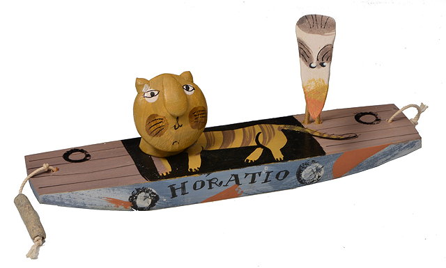 Appraisal: John Maltby British b 'Horatio' cat on boatwood and ceramicsigned