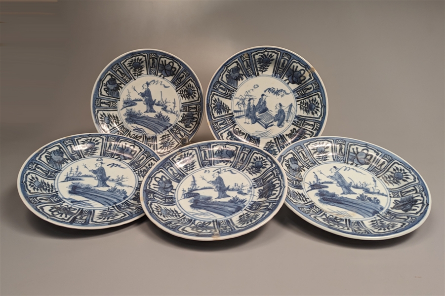 Appraisal: Five Chinese Export-type Kraak ware-style blue and white underglazed porcelain