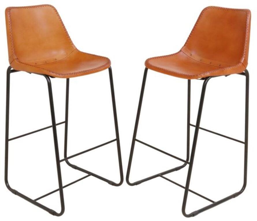 Appraisal: pair Contemporary Roadhouse Saddle leather bar stools CB st c