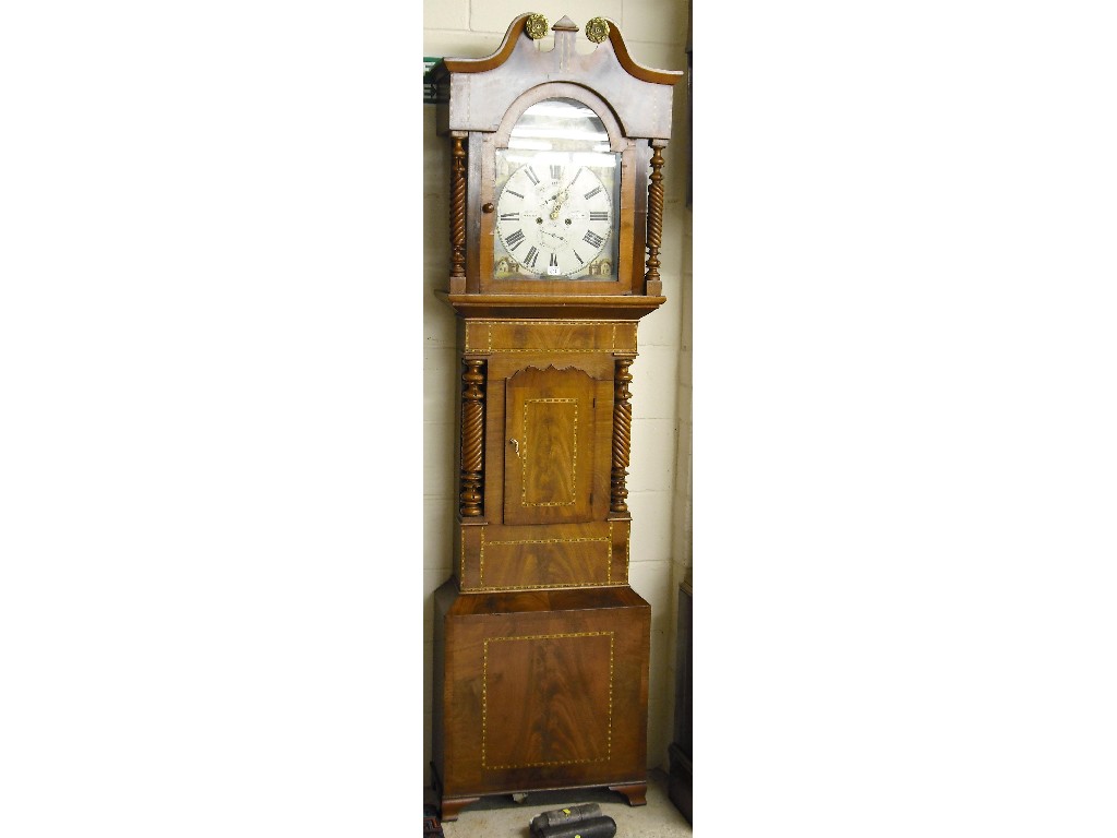 Appraisal: Scottish mahogany eight day longcase clock the painted arched dial