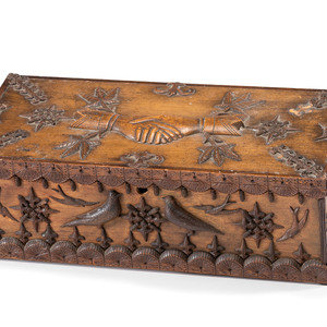 Appraisal: A Masonic Handshake and Bird Decorated Document Box th Century