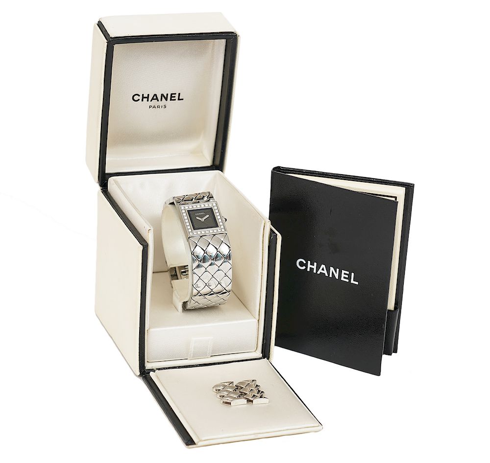 Appraisal: Chanel Silver Matelassee Diamond Stainless Watch Ladies stainless steel and