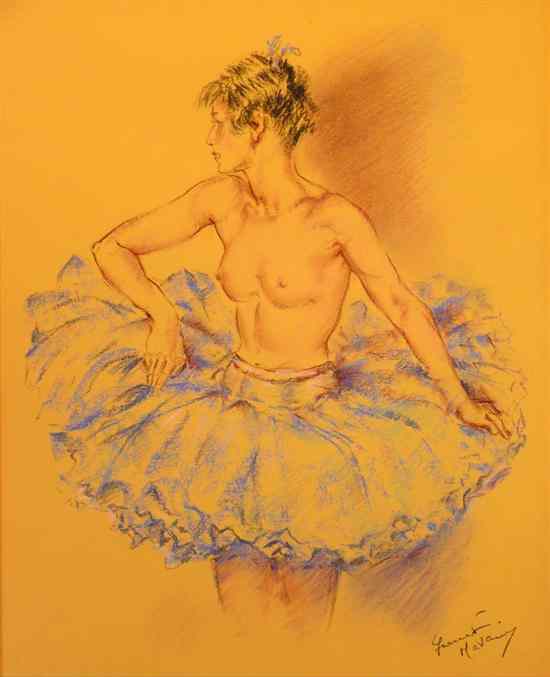 Appraisal: Franco Matania - pastel on yellow paper The Blue Ballet