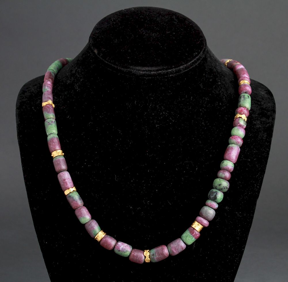 Appraisal: K Gold Beads Ruby in Fuchsite Beads Necklace K yellow