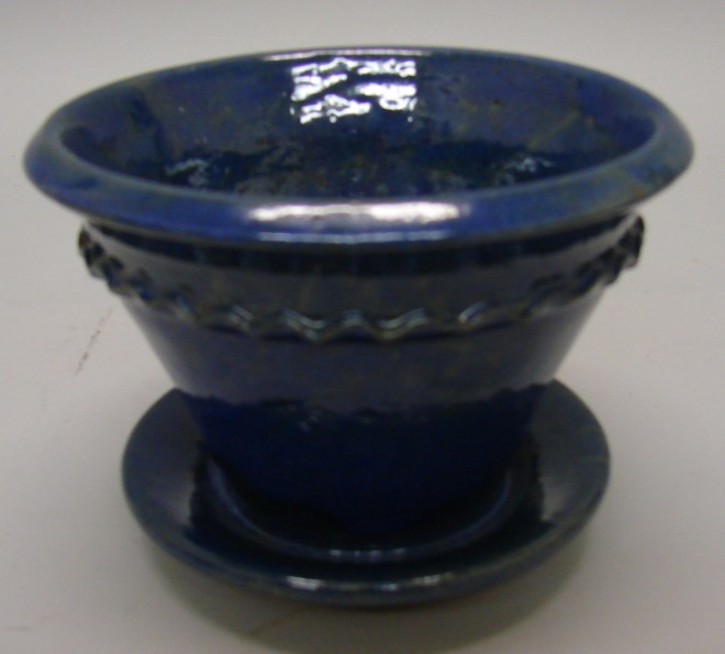 Appraisal: Flower Pot - Blue color slip ruffled trim under tray