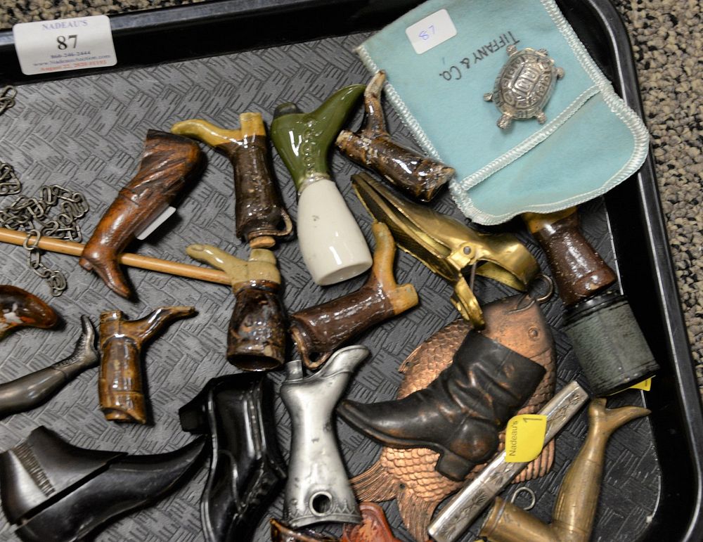 Appraisal: Tray lot of assorted collectibles to include leg and boot