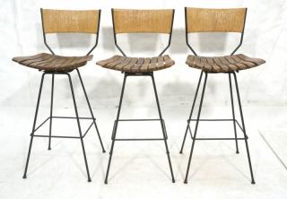 Appraisal: Set ARTHUR UMANOFF Slat Seat Bar Stools Black Iron Frames