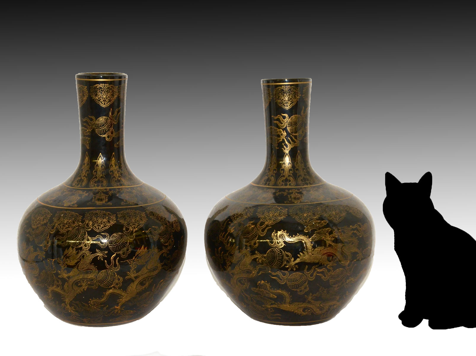 Appraisal: PAIR OF LARGE BLACK GOLD CHINESE VASES large Chinese black