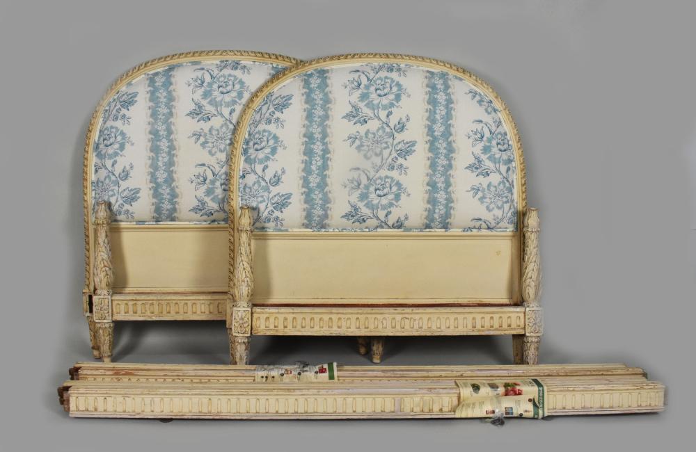 Appraisal: PAIR OF LOUIS XVI STYLE PAINTED BEDSTEADS Each single sized