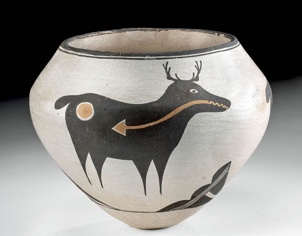 Appraisal: s Sarah Garcia Acoma Pottery Heartline Deer Vessel Sarah Garcia