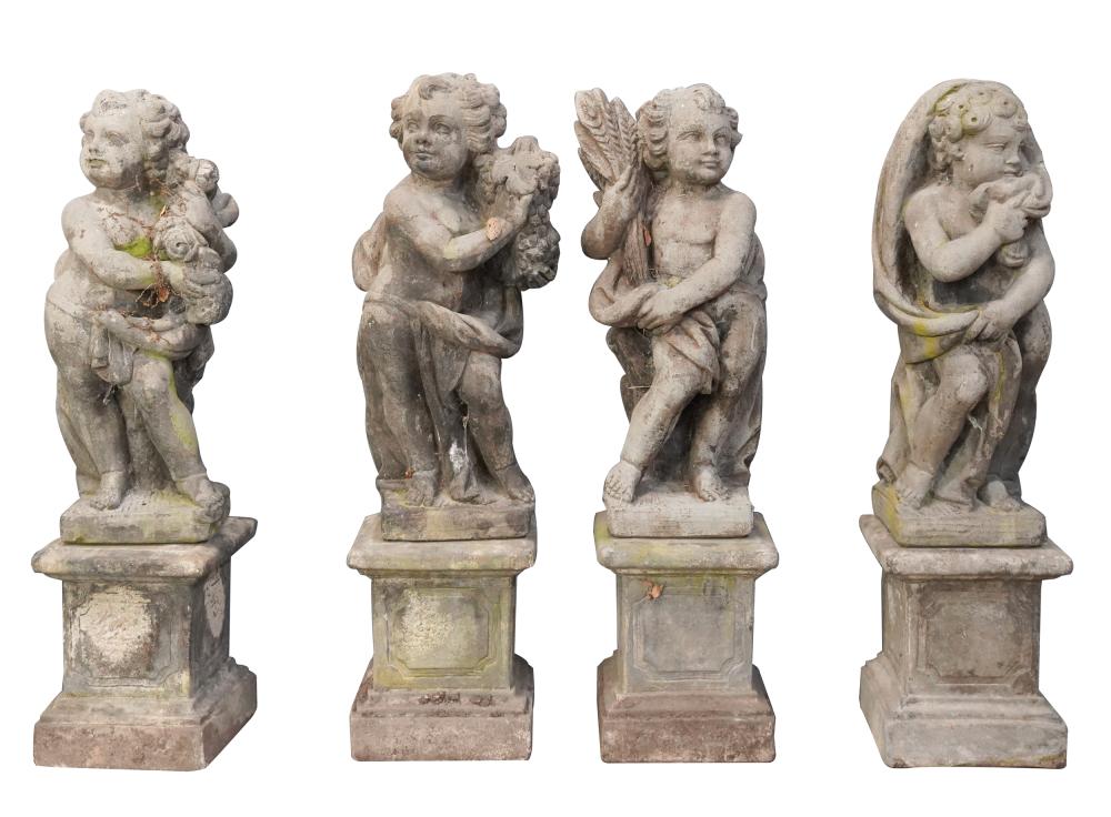 Appraisal: FOUR CAST CEMENT CHERUB FIGURESsigned A SIlvestri with copyright symbol