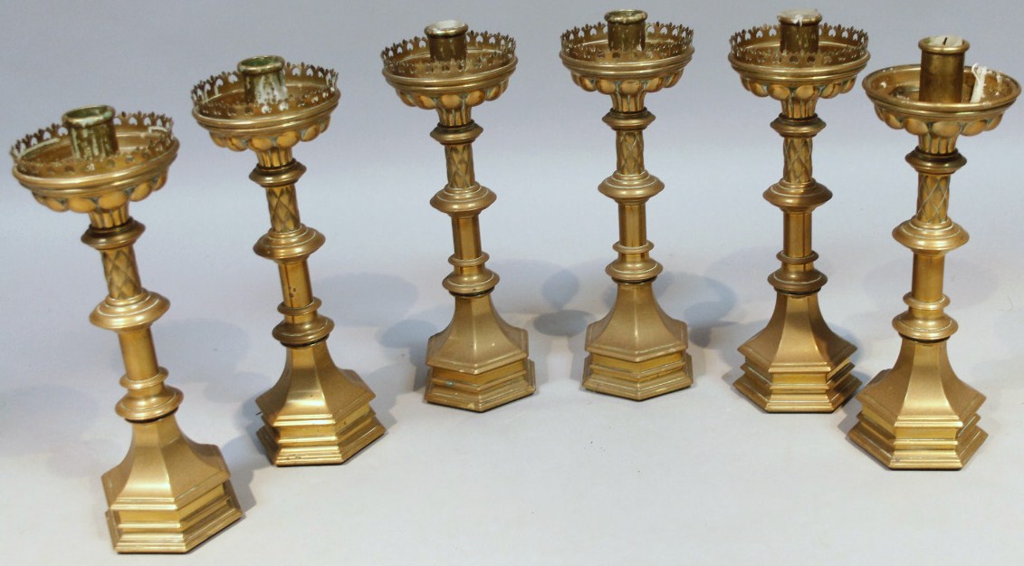 Appraisal: A near matching set of six early thC brass alter