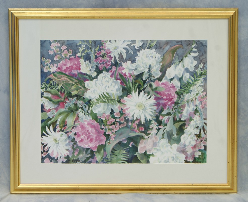 Appraisal: Marjorie Egee American th c watercolor White Peonies and Gerbera