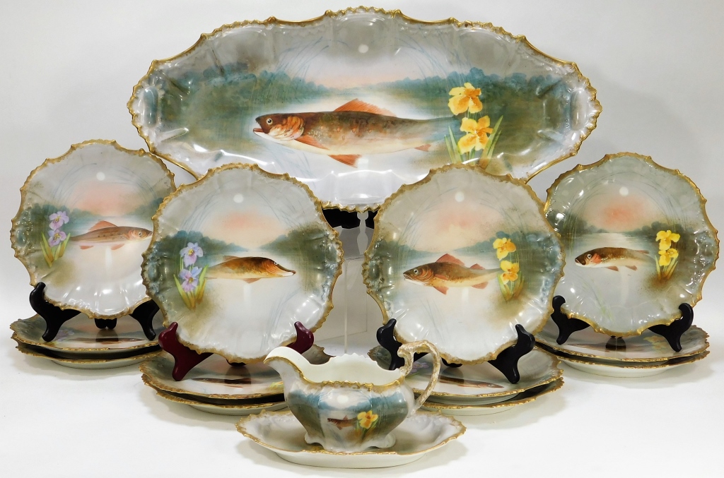 Appraisal: PC FRENCH LIMOGES PORCELAIN FISH DINNERWARE SET France Early th