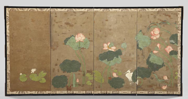 Appraisal: Japanese Edo Gold-Ground Four-Panel Screen first quarter th century in