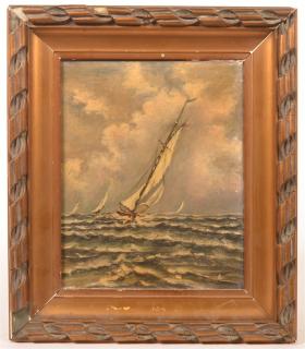 Appraisal: Oil on Canvas Seascape Painting with Sail Boats Late th