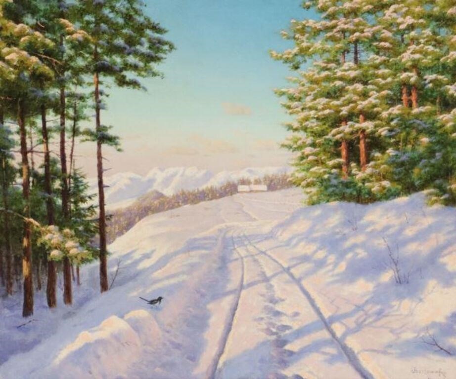 Appraisal: Framed oil painting on canvas Road Through Snow signed lower