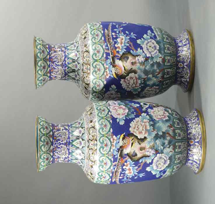 Appraisal: A MONUMENTAL PAIR OF CHINESE CLOISONNE FLOOR VASES with matching