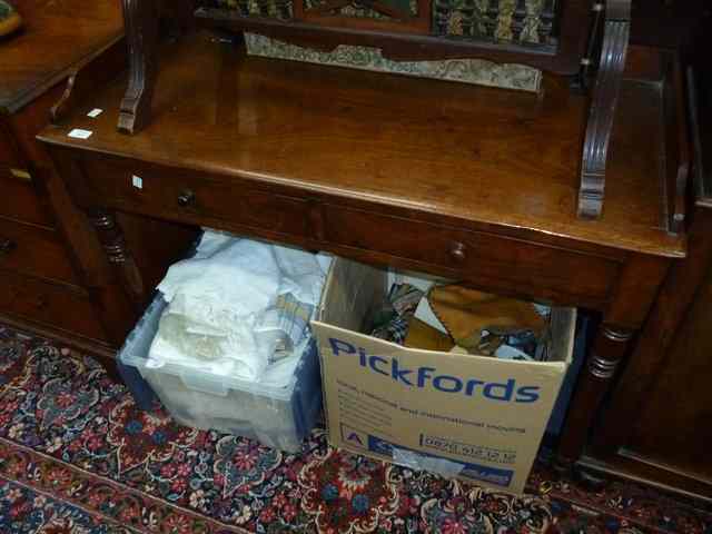 Appraisal: A VICTORIAN MAHOGANY SIDE TABLE with galleried back and sides